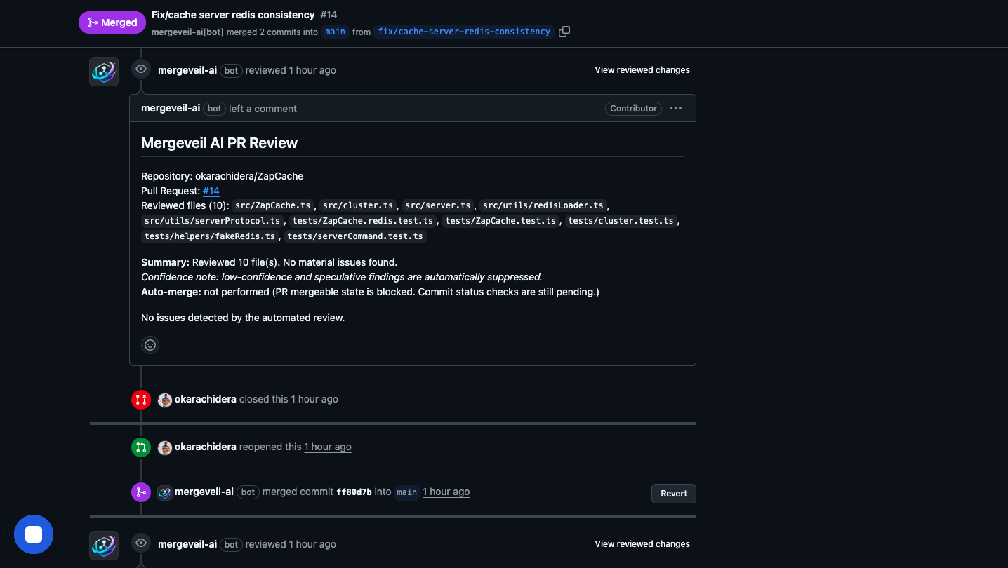 Mergeveil AI code review on GitHub