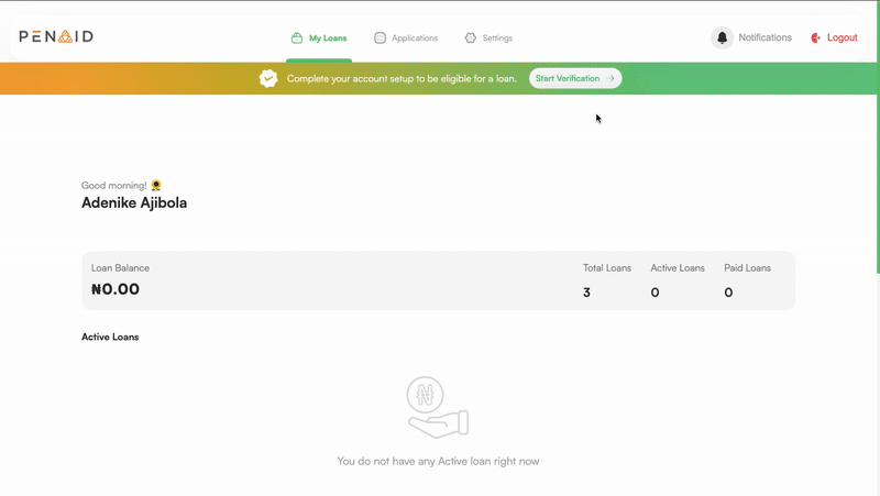 PADI loan onboarding system preview